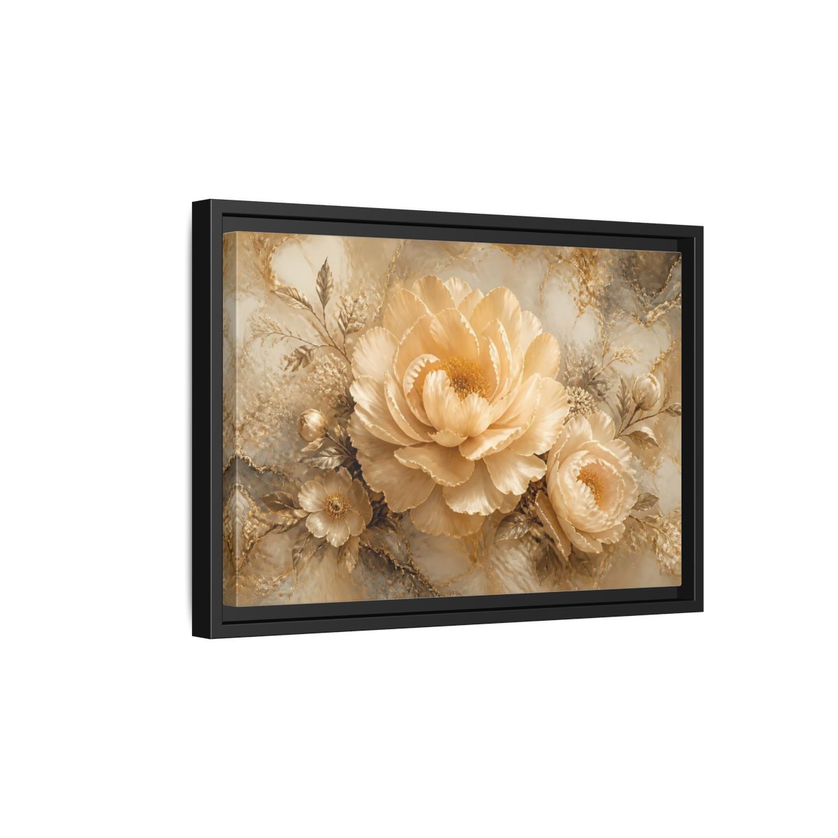 Side Mockup 6. Champagne Peony Elegance shown as framed canvas print