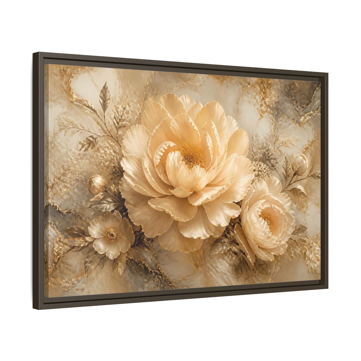 Side Mockup 11. Champagne Peony Elegance shown as framed canvas print