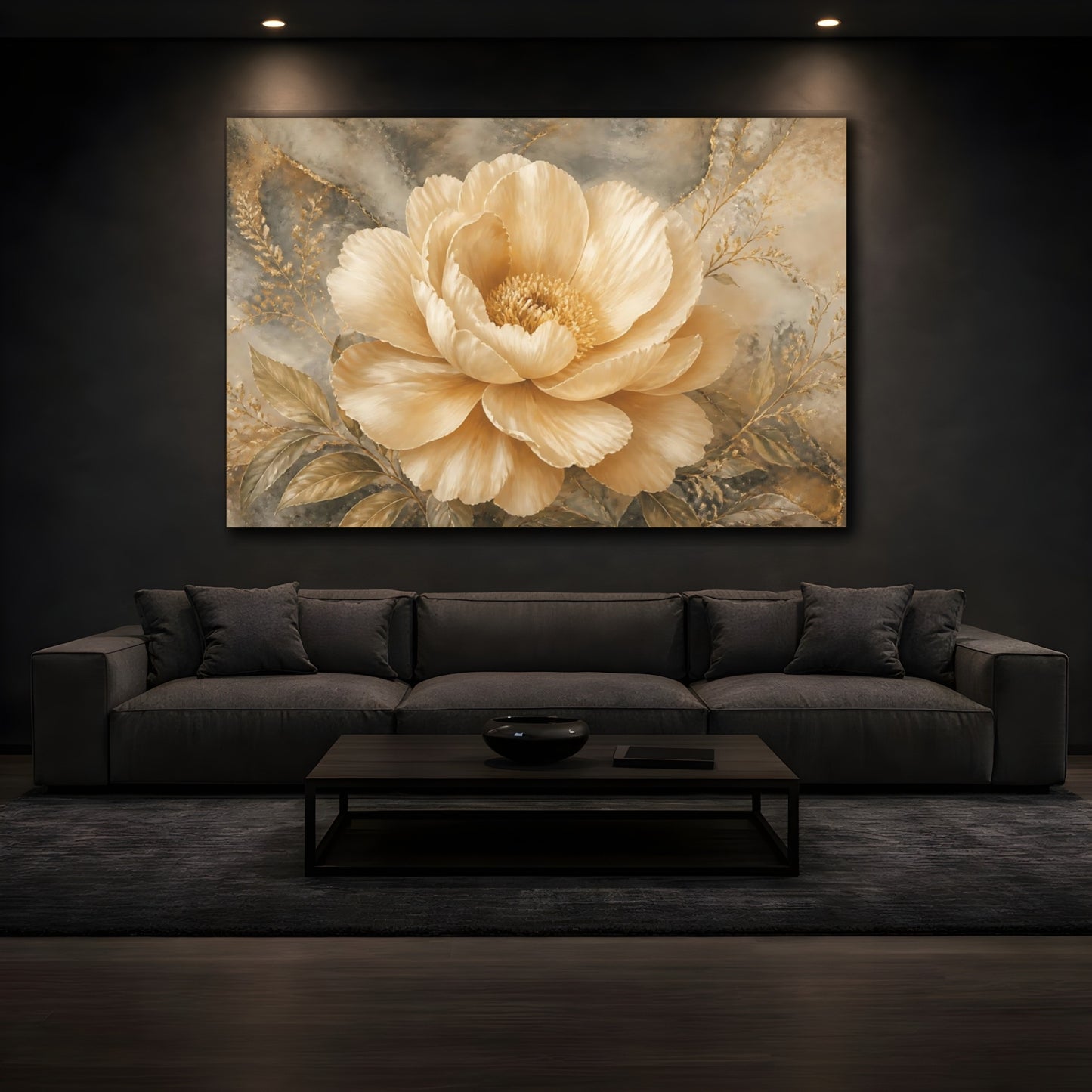 Mockup 3. Champagne Peony Elegance shown as canvas print