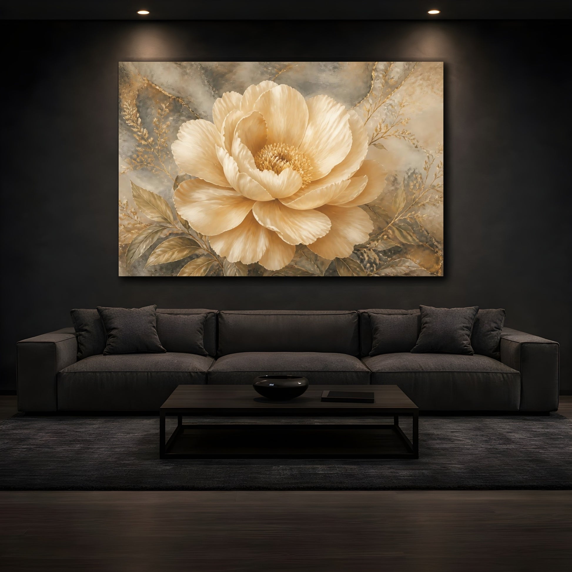 Mockup 3. Champagne Peony Elegance shown as canvas print