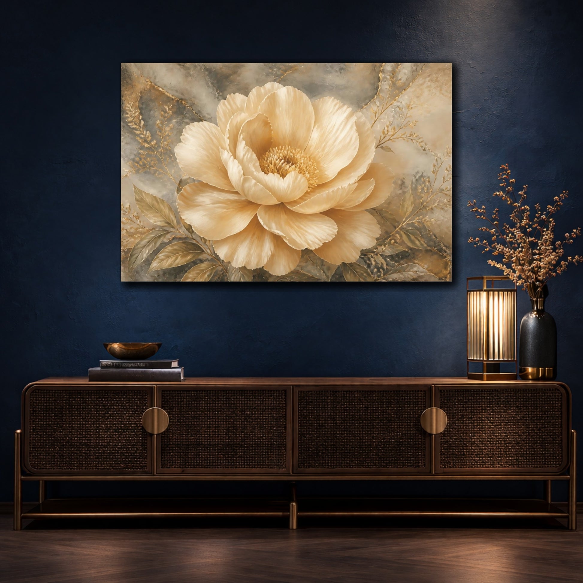 Mockup 4. Champagne Peony Elegance shown as canvas print