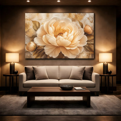 Mockup 2. Champagne Peony Flower shown as canvas print