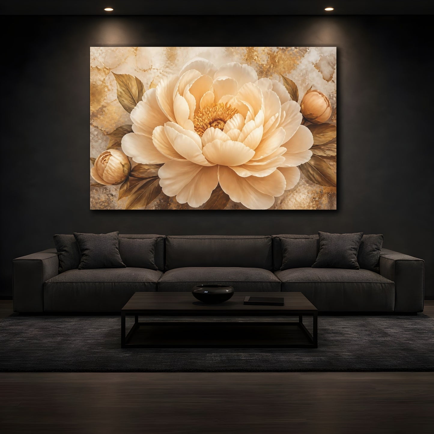 Mockup 3. Champagne Peony Flower shown as canvas print