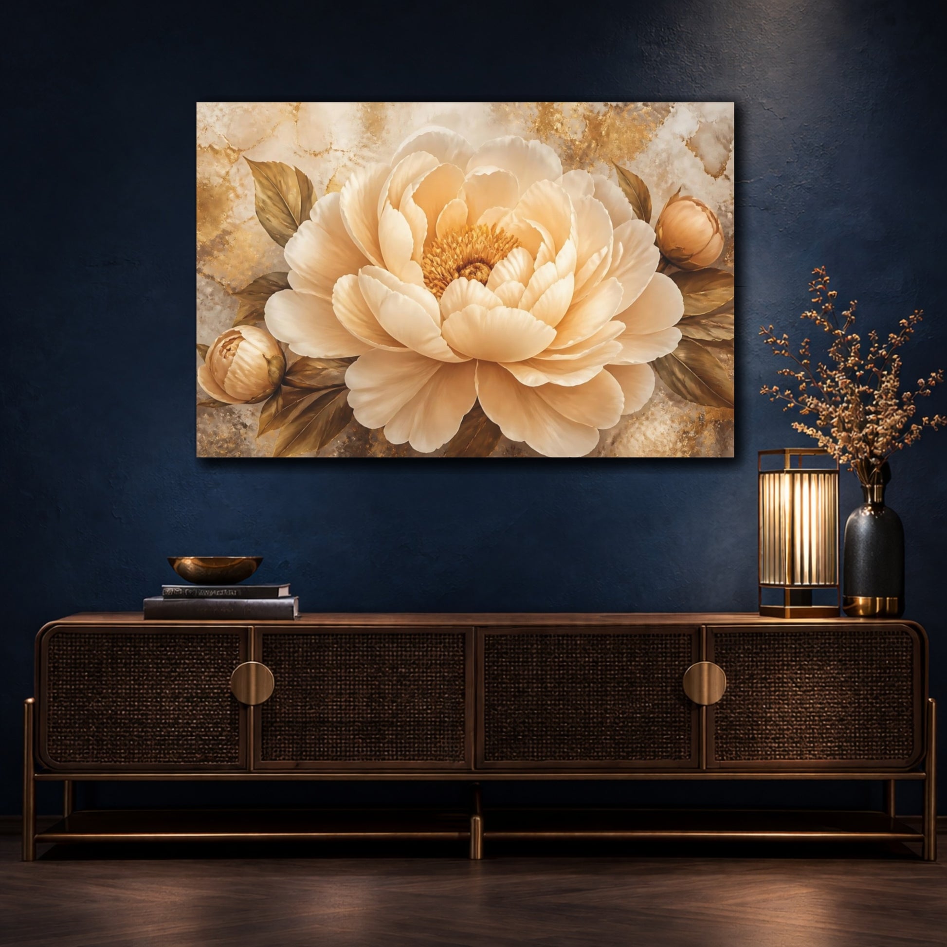 Mockup 4. Champagne Peony Flower shown as canvas print