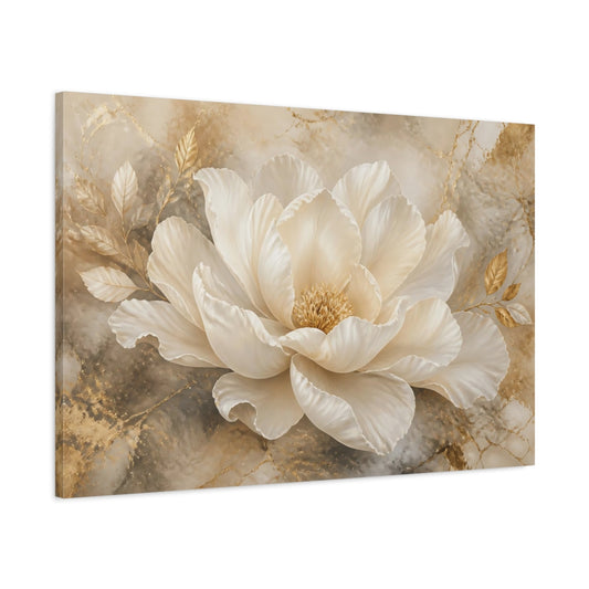 Main Mockup. Champagne Peony In Gold shown as canvas print