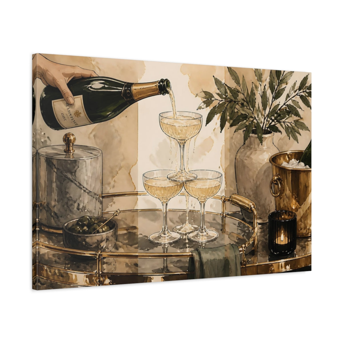 Main Mockup. Champagne Tower Bar Cart shown as canvas print