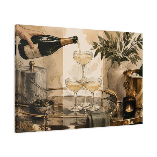 Main Mockup. Champagne Tower Bar Cart shown as canvas print