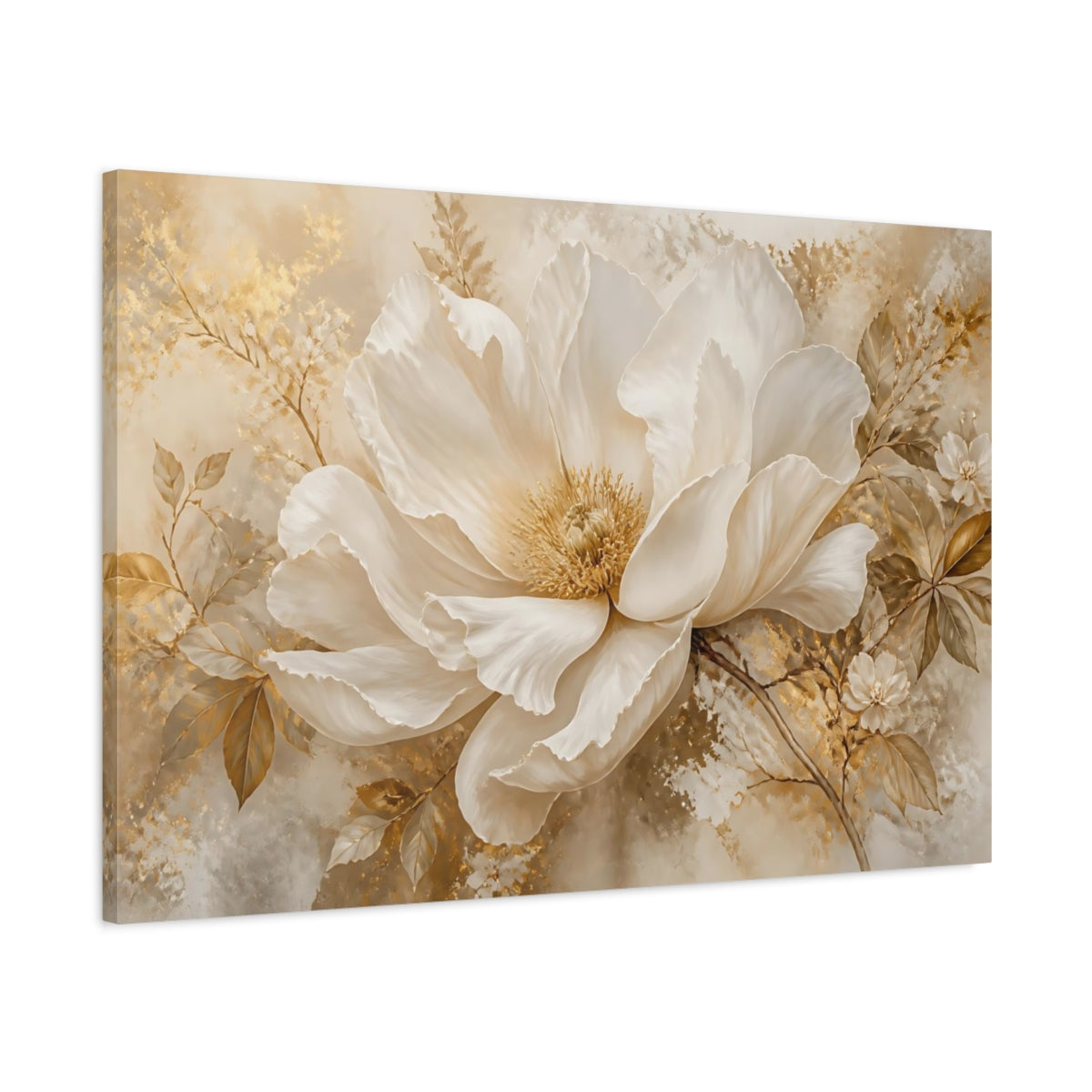 Main Mockup. Champagne White Peony Blossom shown as canvas print