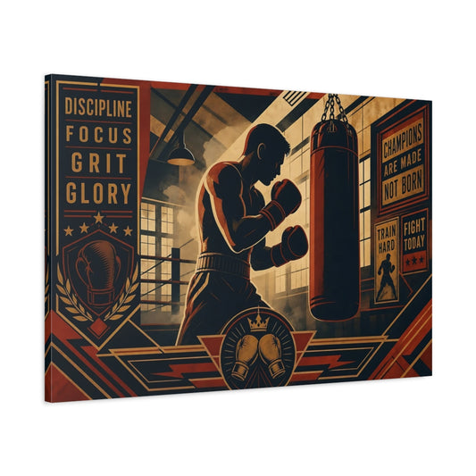 Main Mockup. Champion Boxing Motivation shown as canvas print