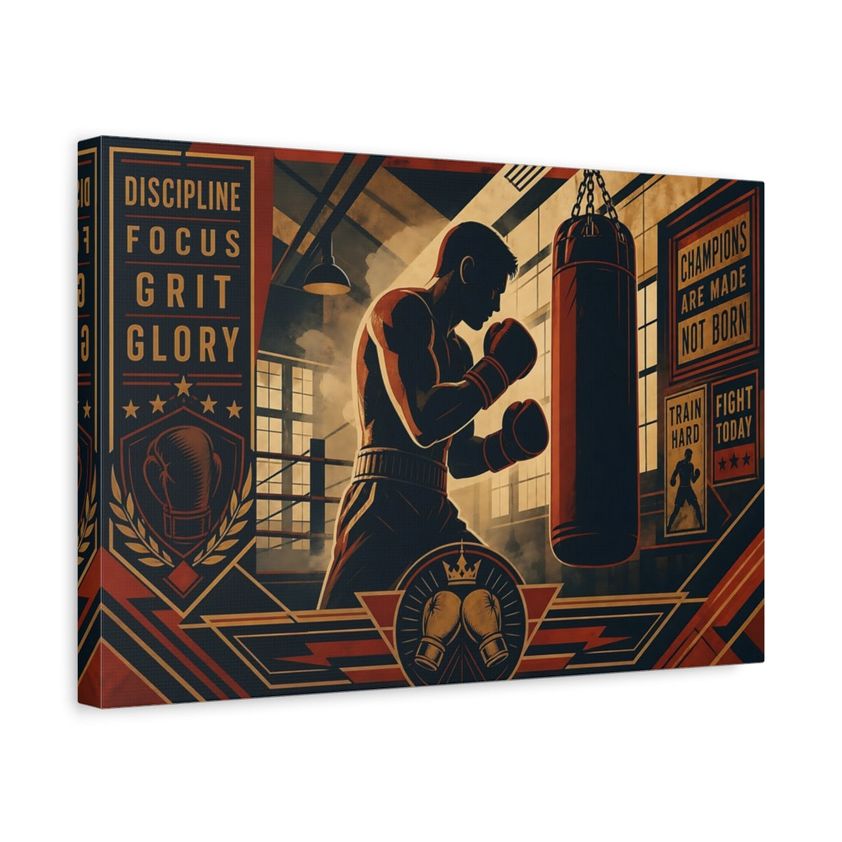 Side Mockup 4. Champion Boxing Motivation shown as canvas print