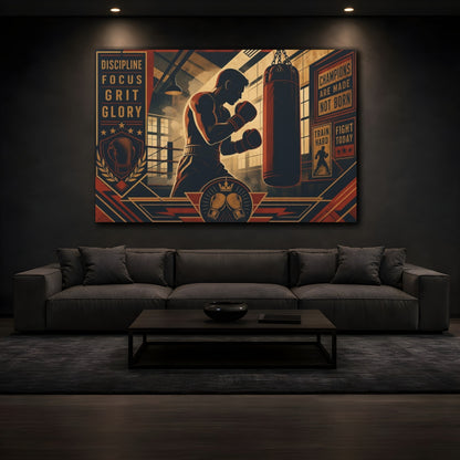 Mockup 3. Champion Boxing Motivation shown as canvas print