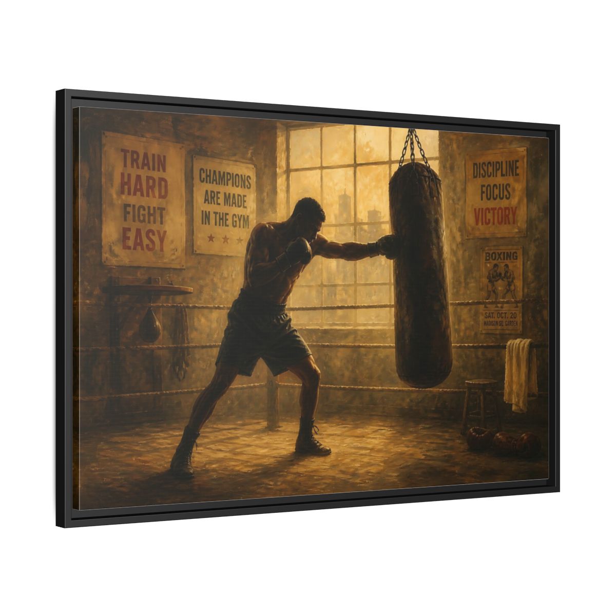 Side Mockup 13. Champion Training Session shown as framed canvas print