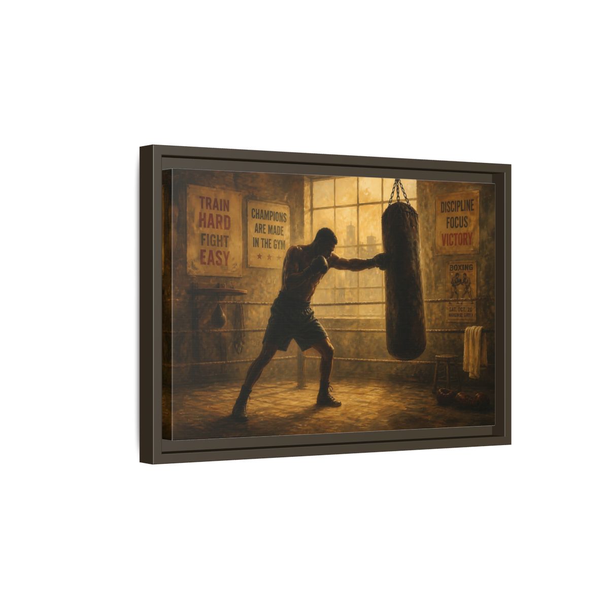 Side Mockup 5. Champion Training Session shown as framed canvas print