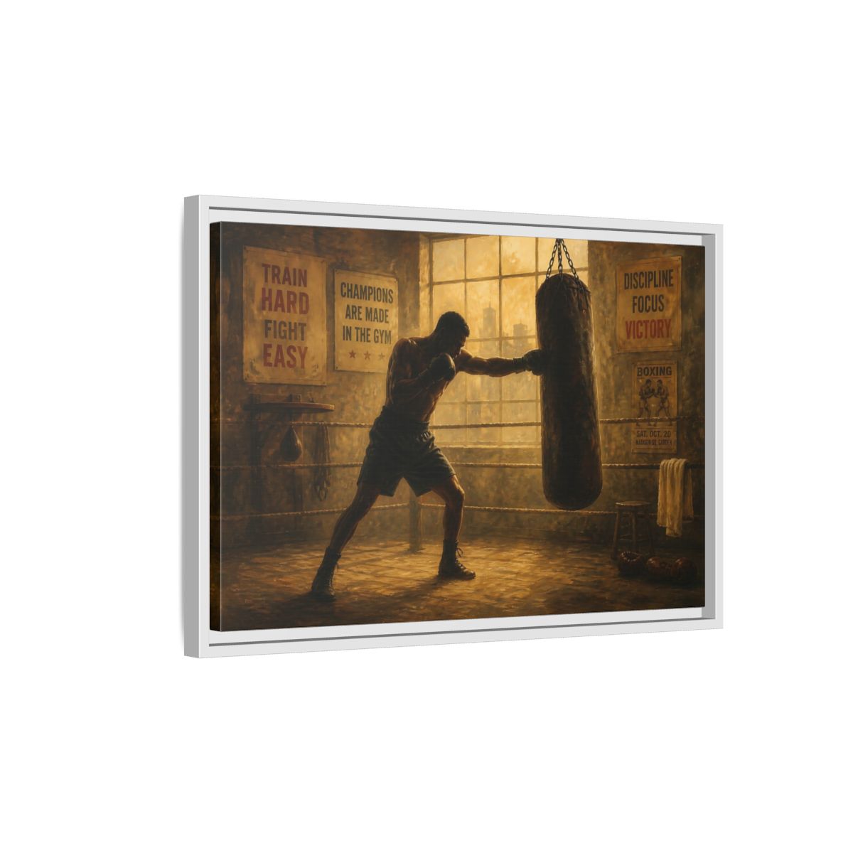 Side Mockup 1. Champion Training Session shown as framed canvas print