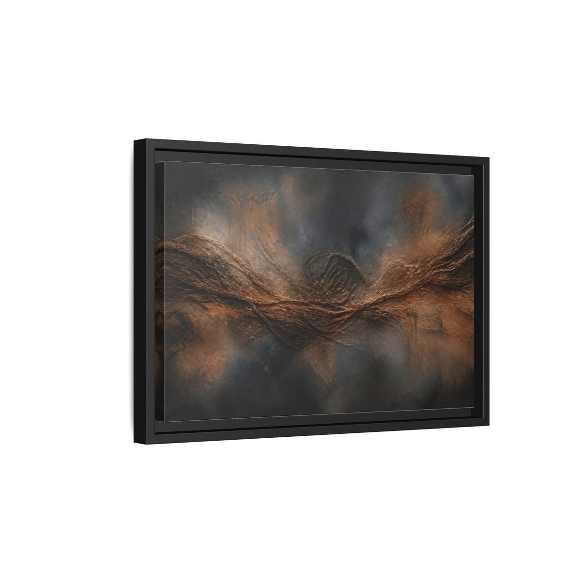 Side Mockup 6. Charcoal Copper Wave shown as framed canvas print
