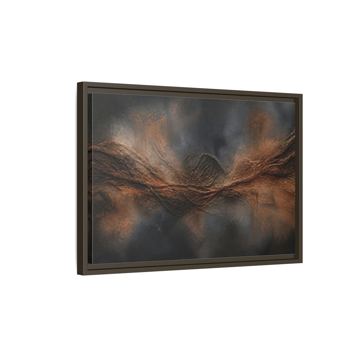 Side Mockup 2. Charcoal Copper Wave shown as framed canvas print
