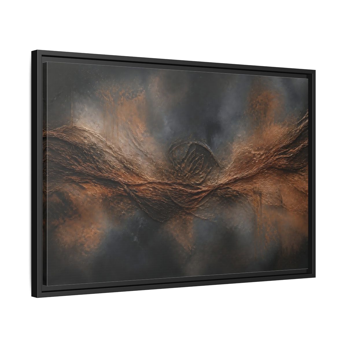 Side Mockup 14. Charcoal Copper Wave shown as framed canvas print