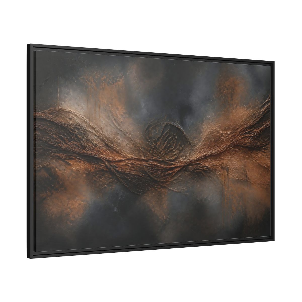 Side Mockup 12. Charcoal Copper Wave shown as framed canvas print