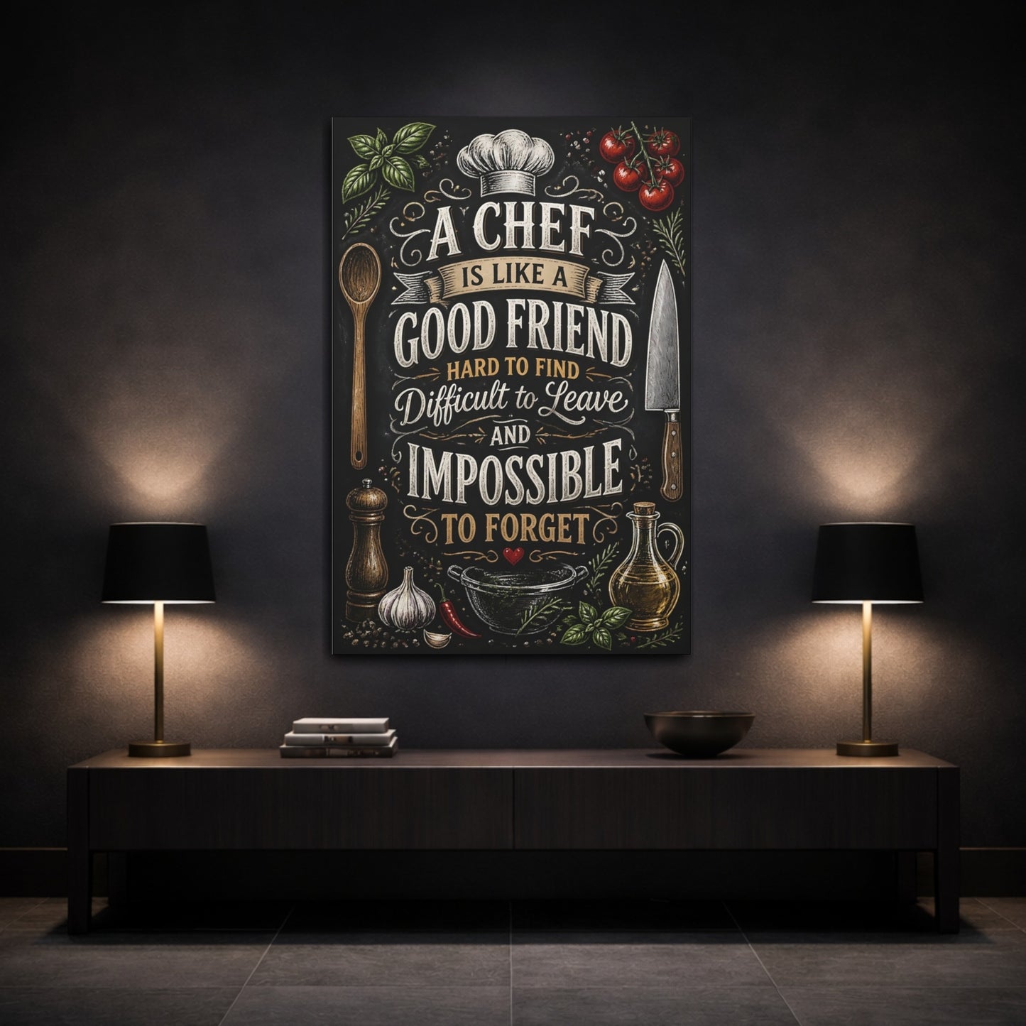 Mockup 3. Chef Quote Chalkboard Art shown as canvas print