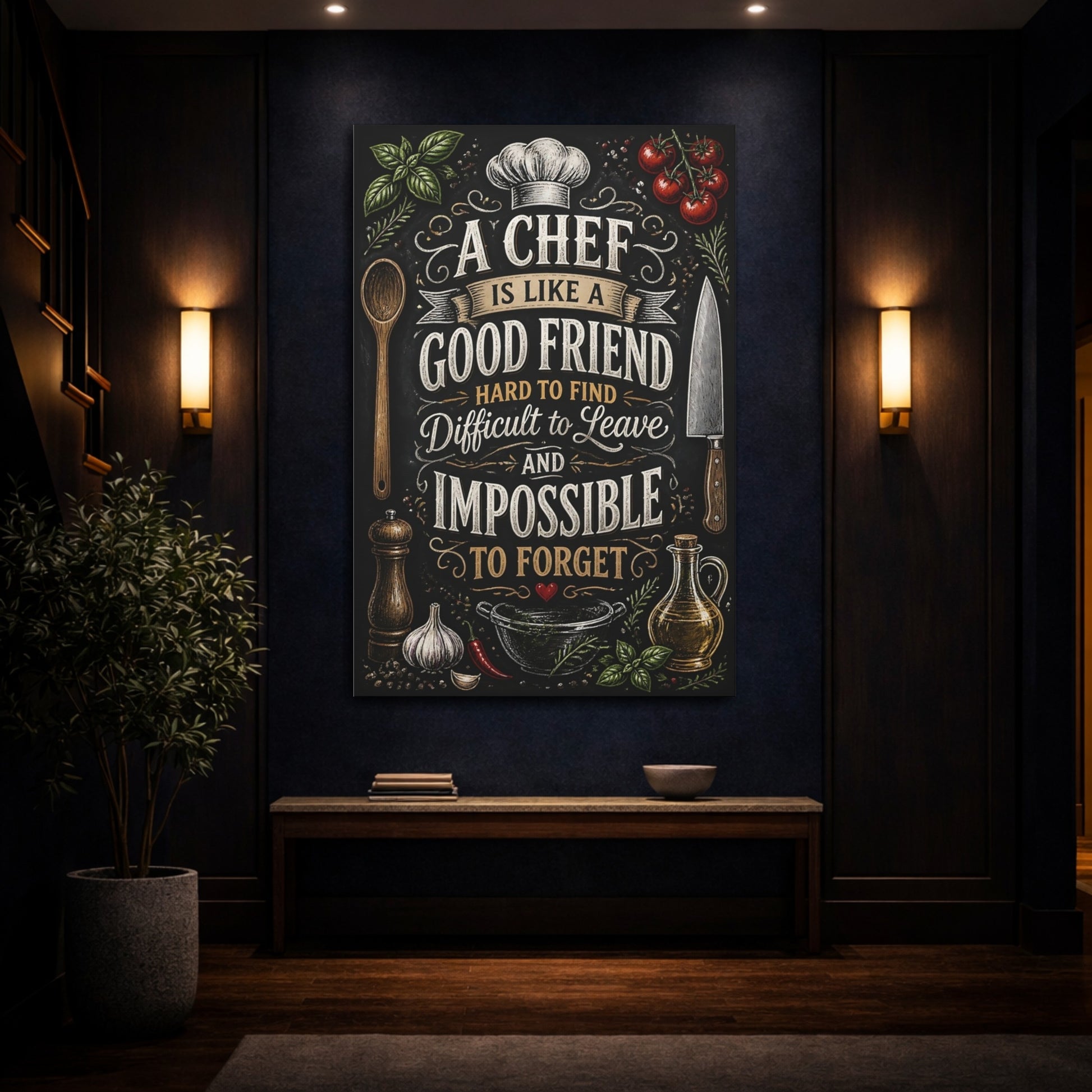 Mockup 4. Chef Quote Chalkboard Art shown as canvas print