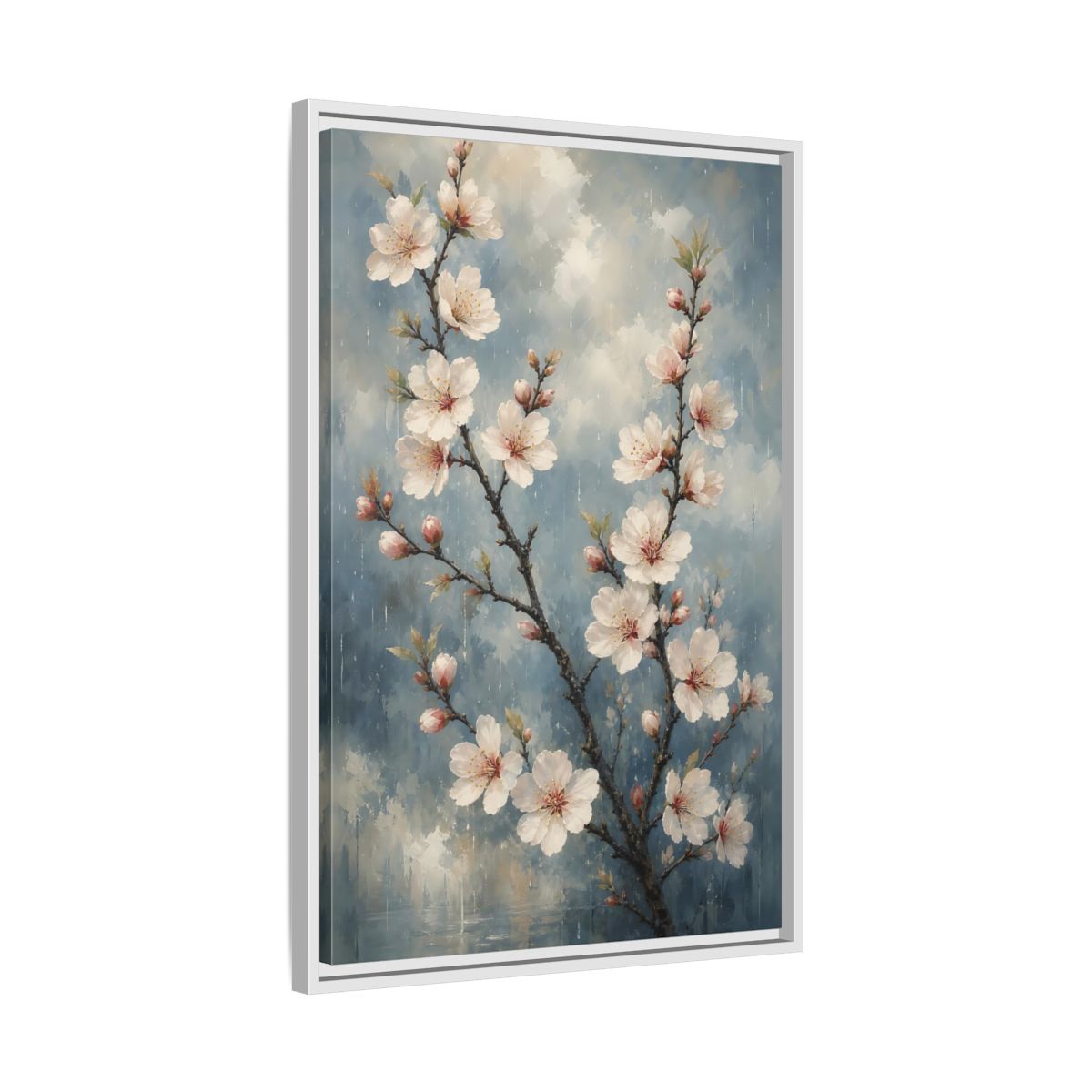 Side Mockup 10. Cherry Blossom Branch shown as framed canvas print