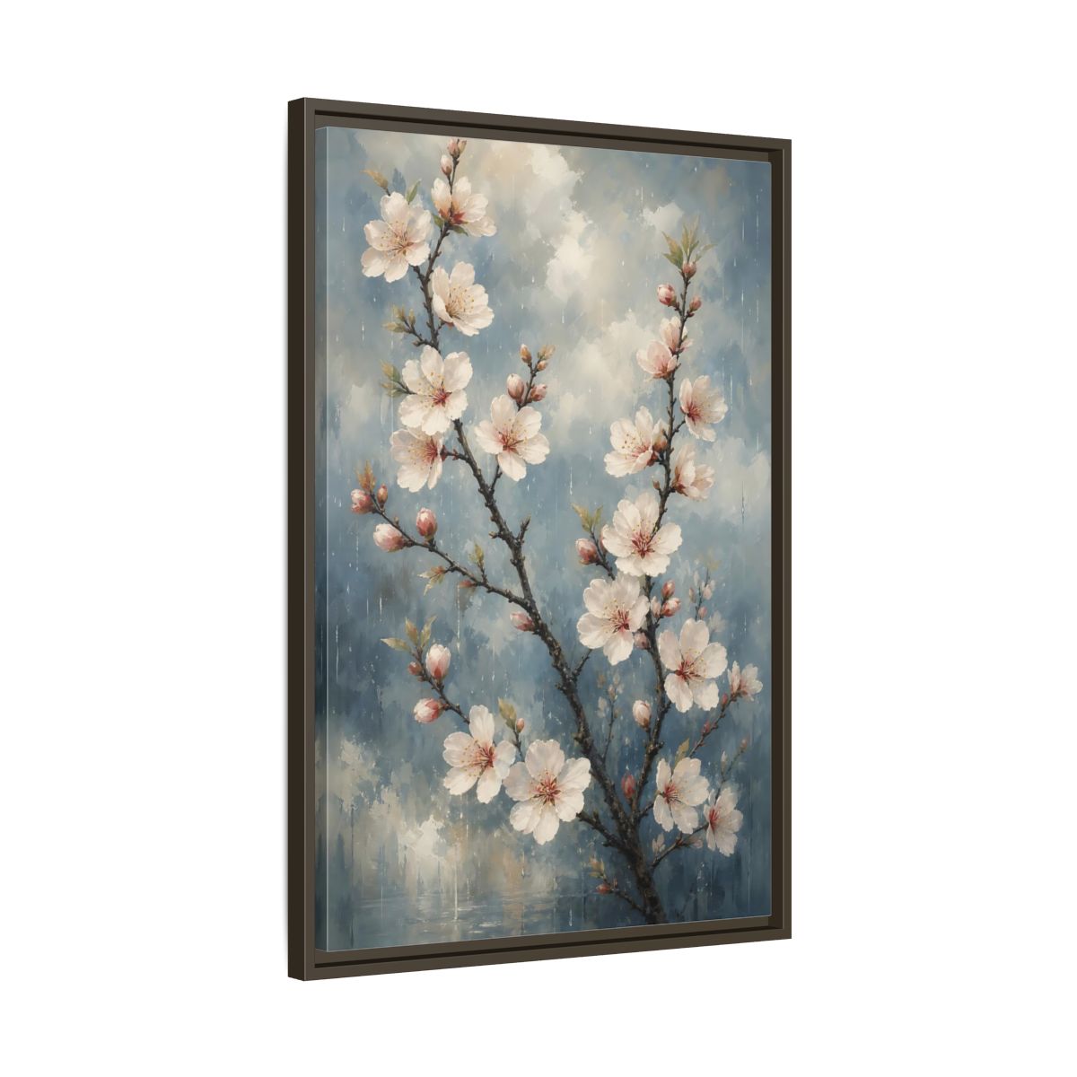Side Mockup 11. Cherry Blossom Branch shown as framed canvas print