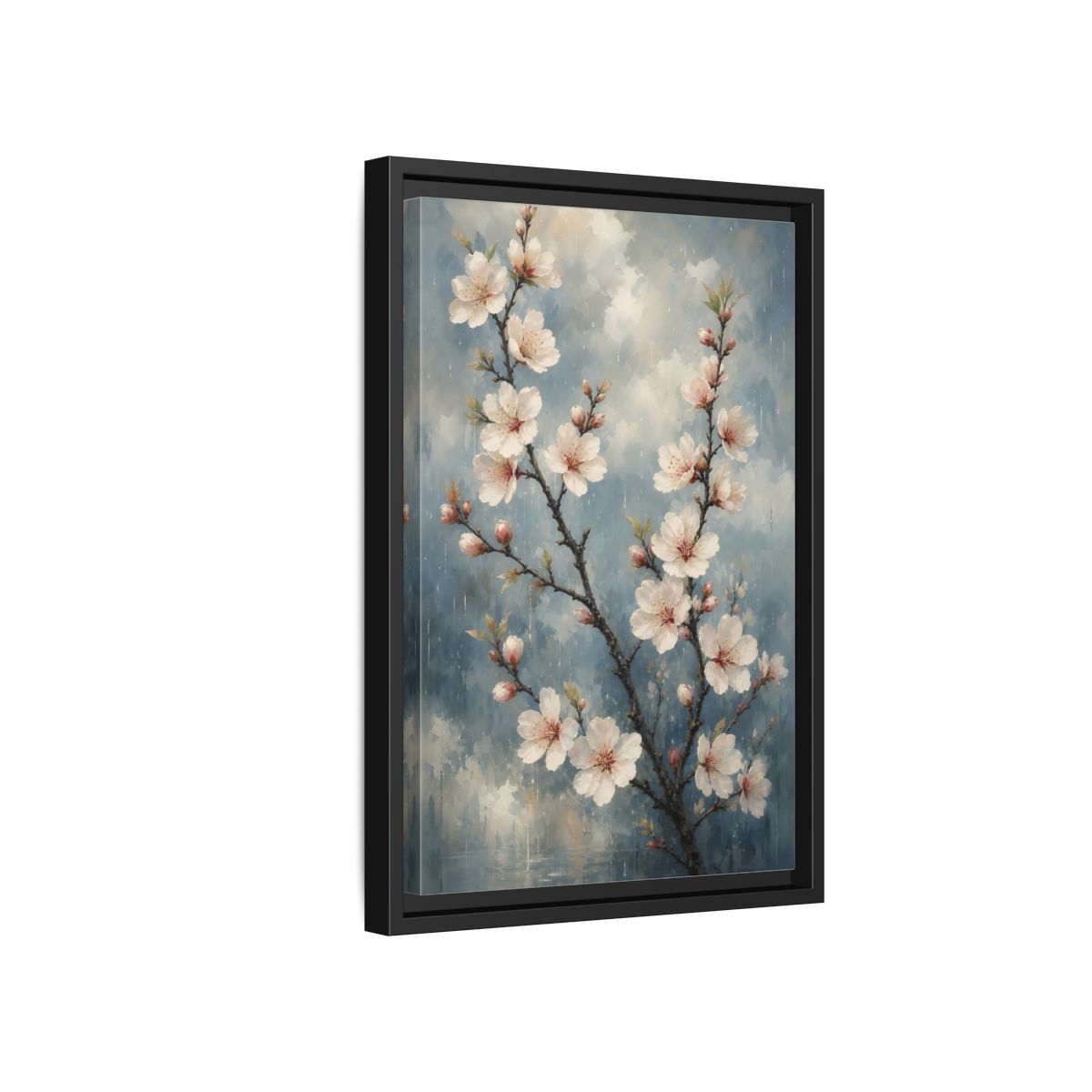 Side Mockup 6. Cherry Blossom Branch shown as framed canvas print