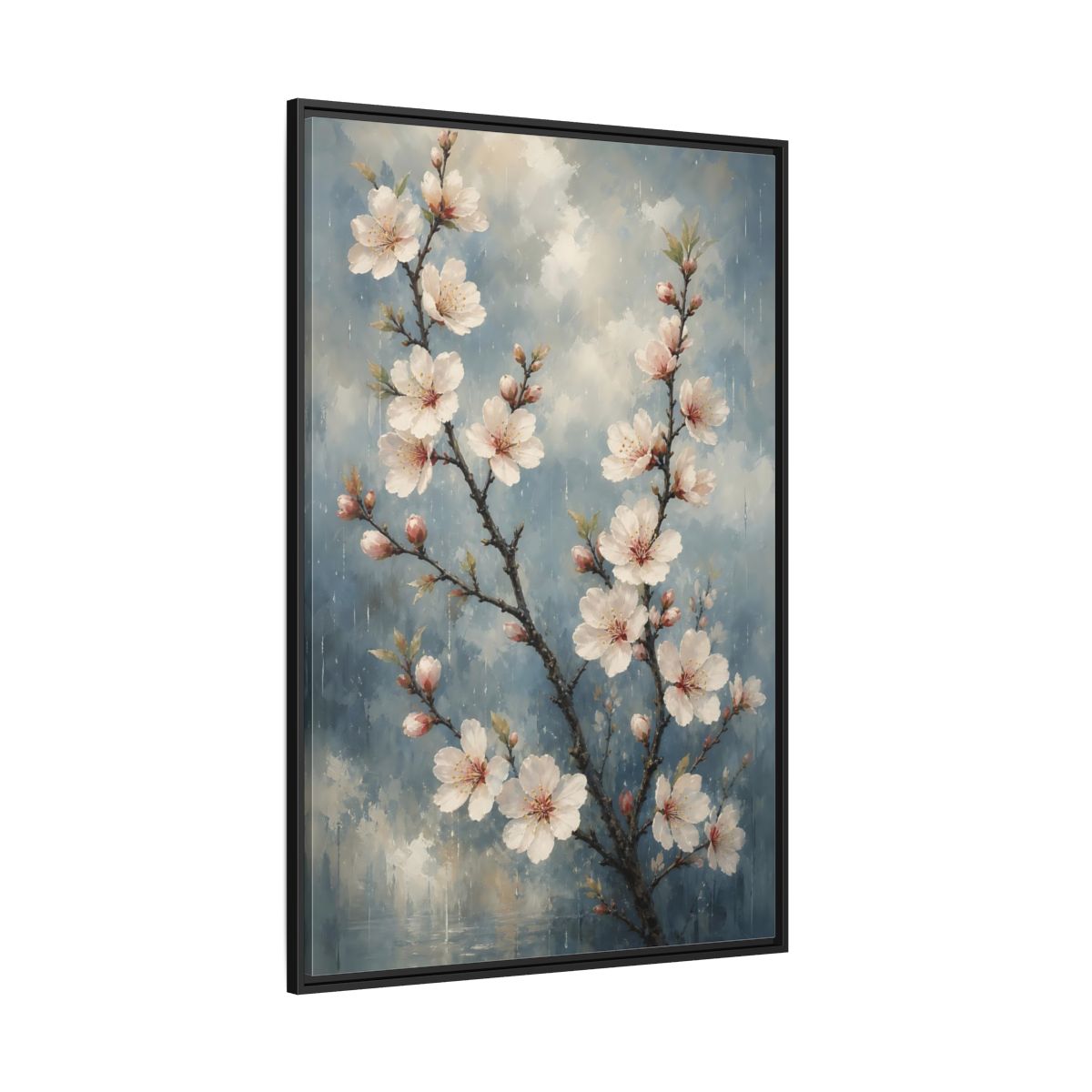 Side Mockup 12. Cherry Blossom Branch shown as framed canvas print