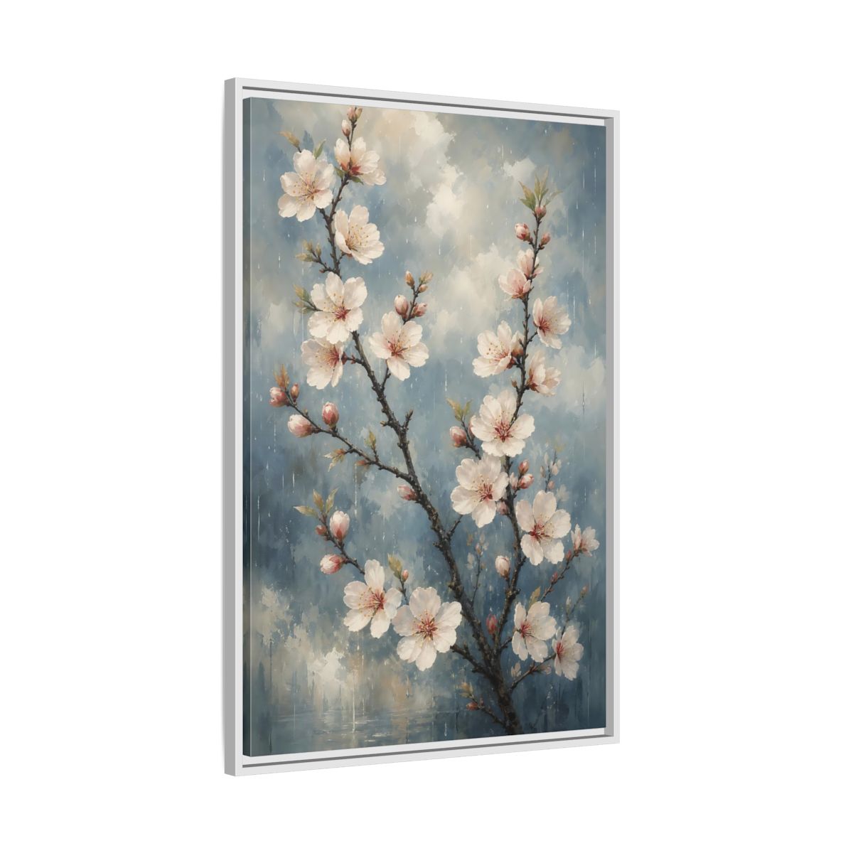 Side Mockup 9. Cherry Blossom Branch shown as framed canvas print