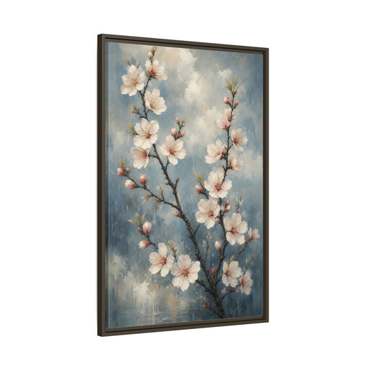 Main Mockup. Cherry Blossom Branch shown as framed canvas print