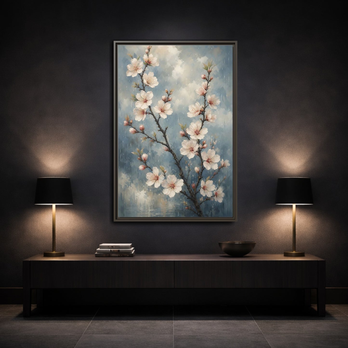 Mockup 3. Cherry Blossom Branch shown as framed canvas print