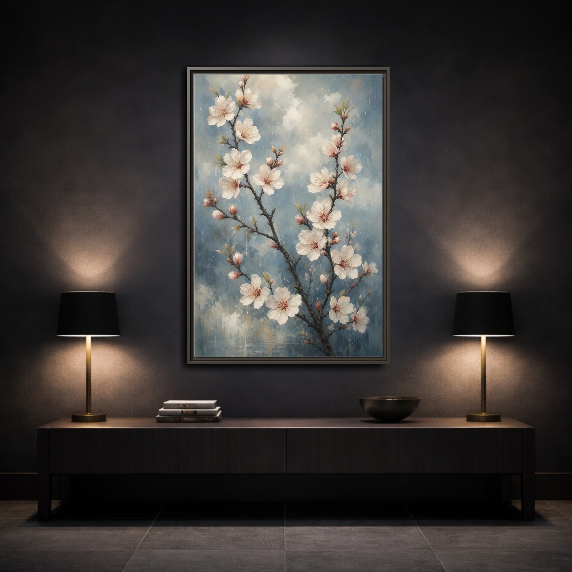 Mockup 3. Cherry Blossom Branch shown as framed canvas print