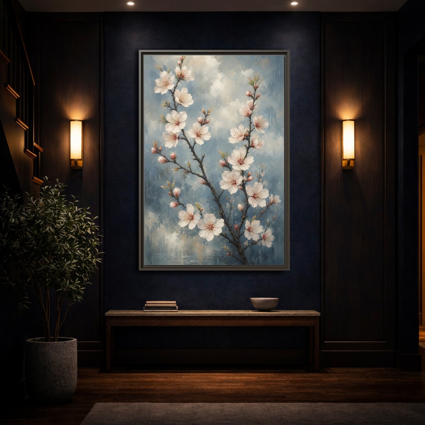 Mockup 4. Cherry Blossom Branch shown as framed canvas print