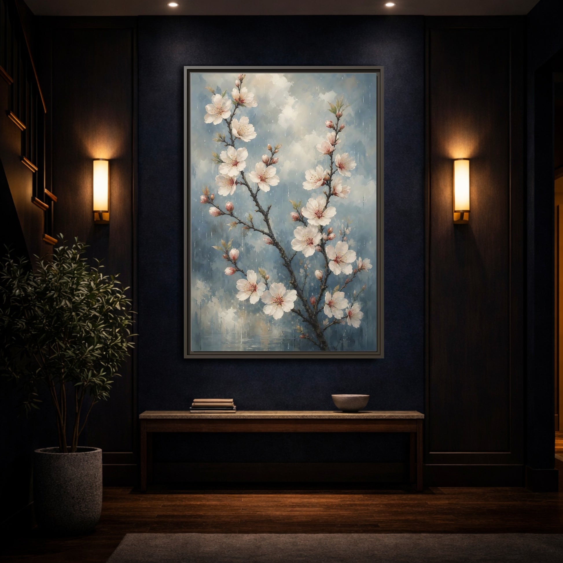 Mockup 4. Cherry Blossom Branch shown as framed canvas print