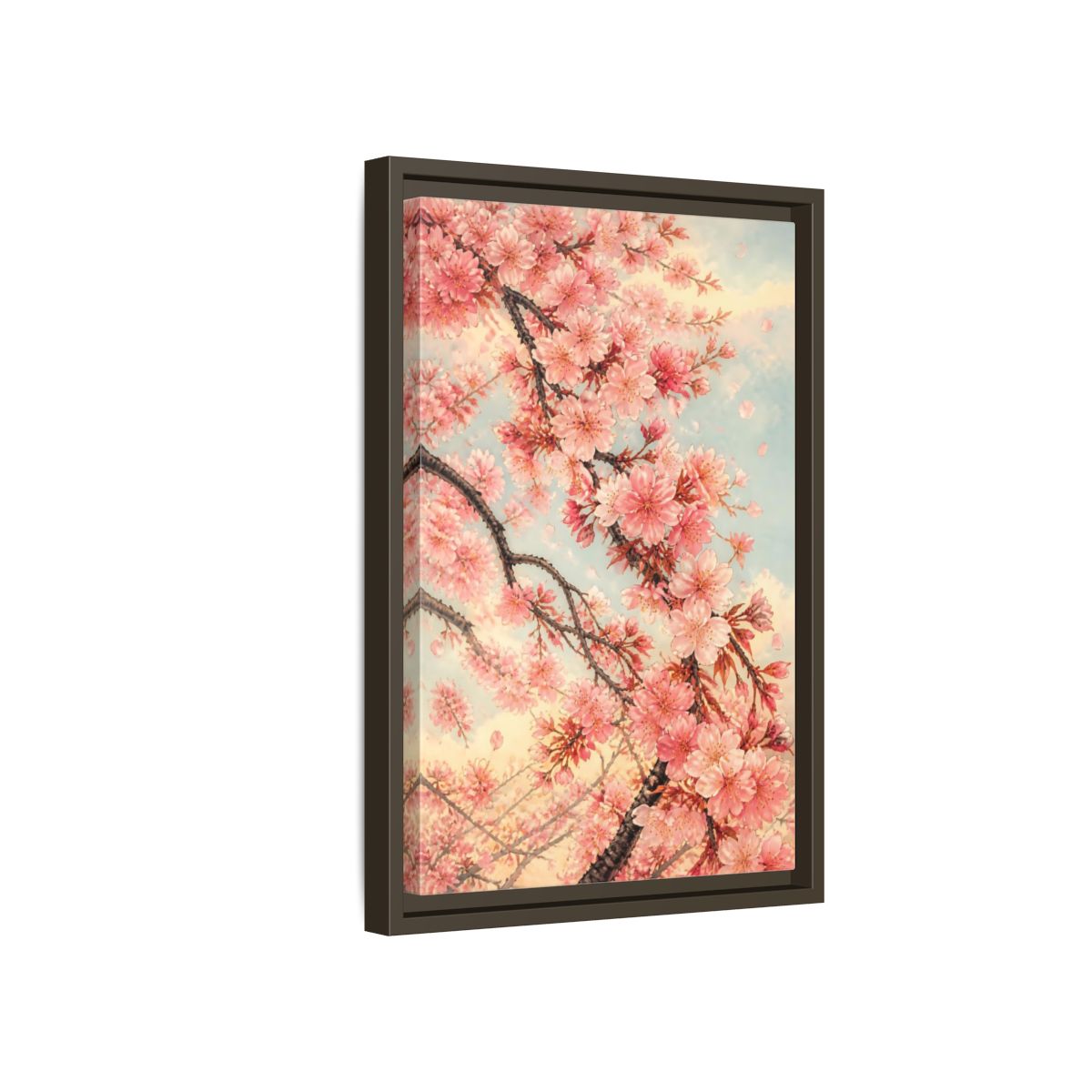 Side Mockup 5. Cherry Blossom Breeze shown as framed canvas print
