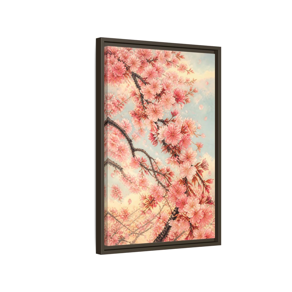 Side Mockup 2. Cherry Blossom Breeze shown as framed canvas print