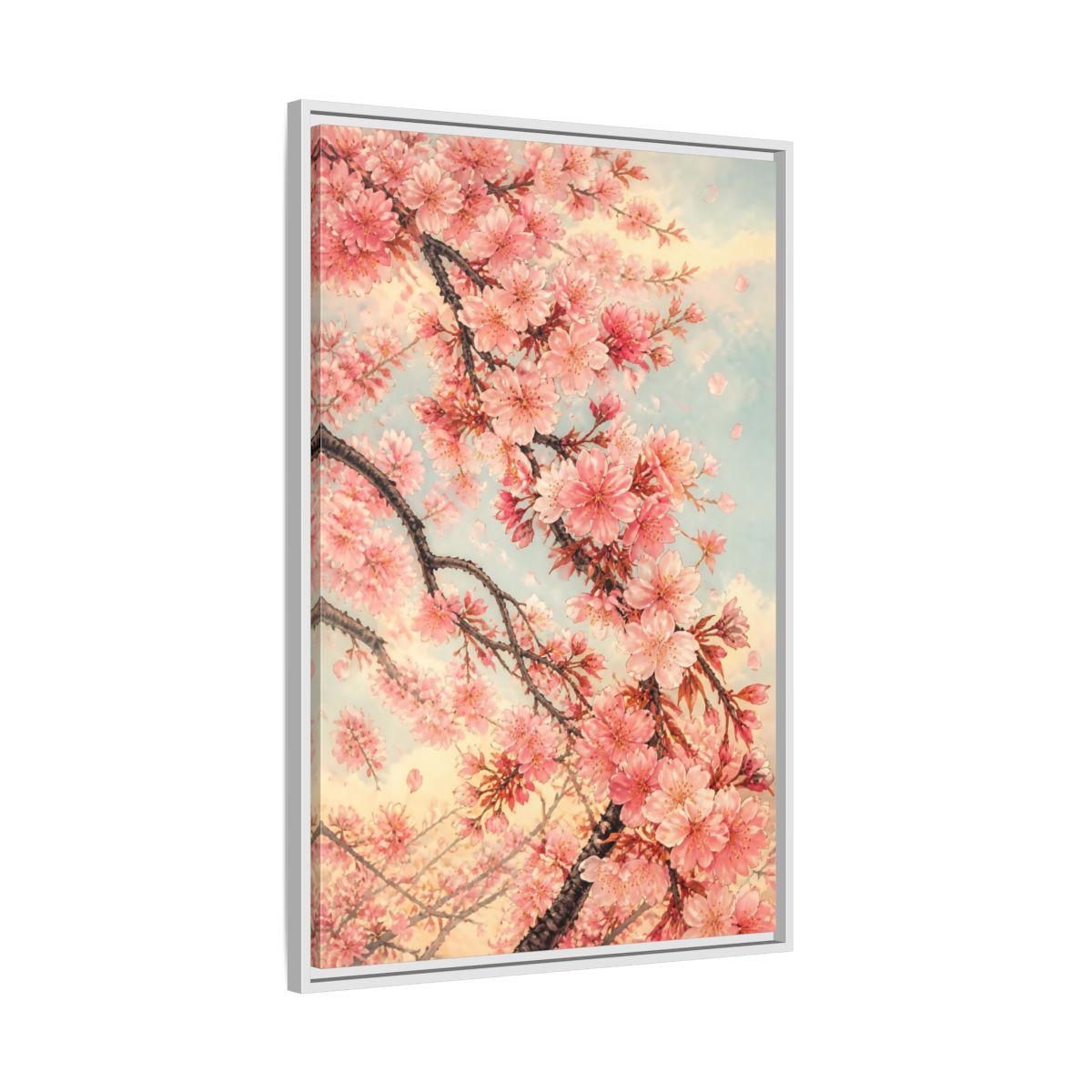 Side Mockup 9. Cherry Blossom Breeze shown as framed canvas print