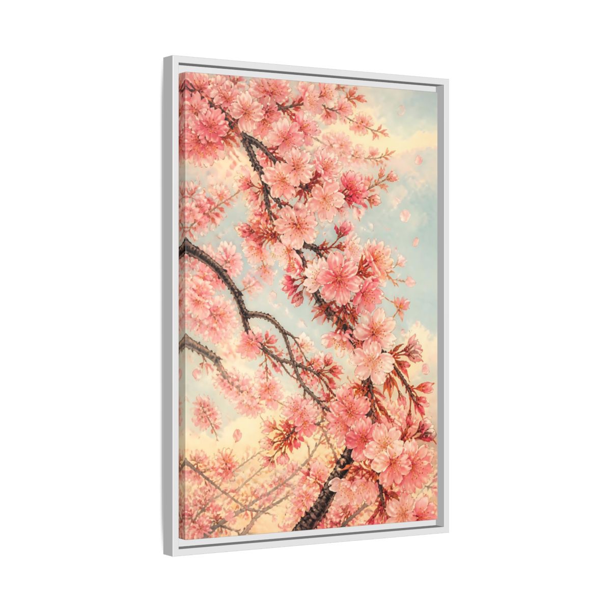 Side Mockup 10. Cherry Blossom Breeze shown as framed canvas print