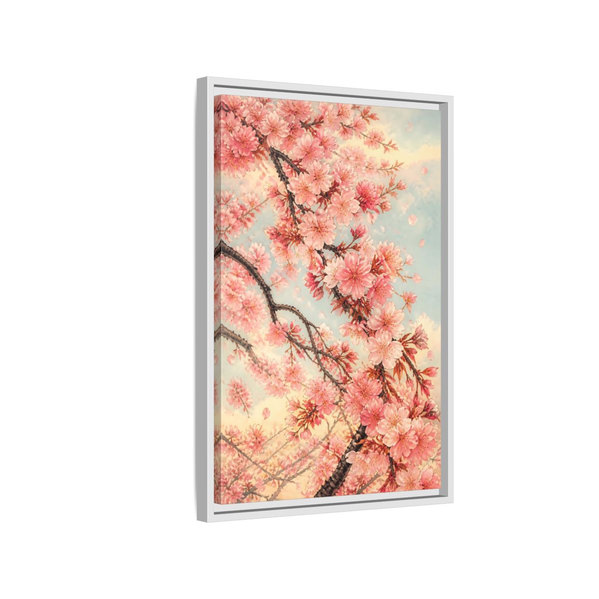 Side Mockup 1. Cherry Blossom Breeze shown as framed canvas print