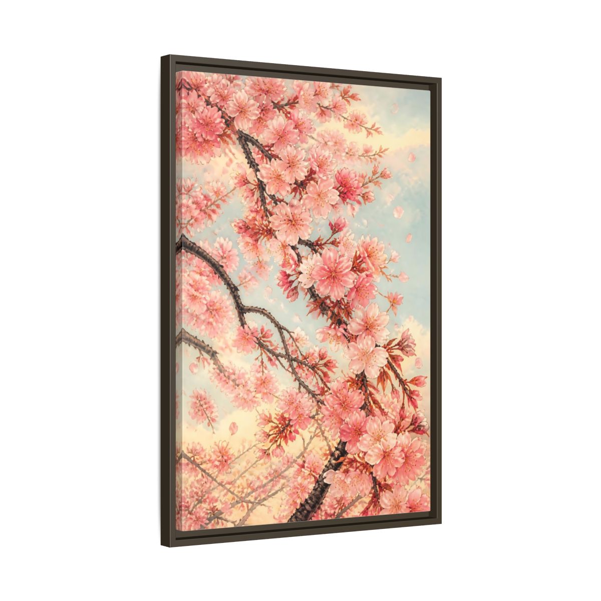 Side Mockup 11. Cherry Blossom Breeze shown as framed canvas print