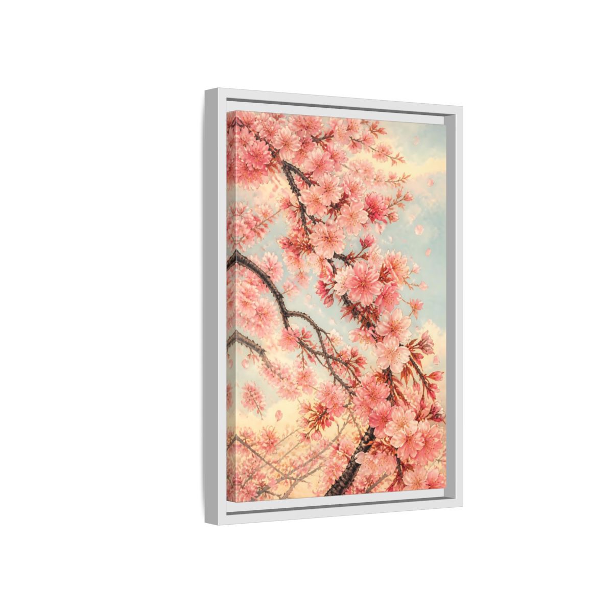 Side Mockup 4. Cherry Blossom Breeze shown as framed canvas print