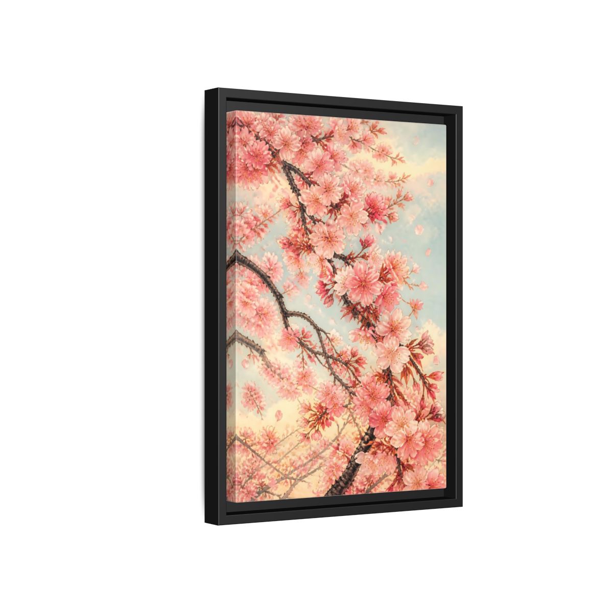 Side Mockup 6. Cherry Blossom Breeze shown as framed canvas print