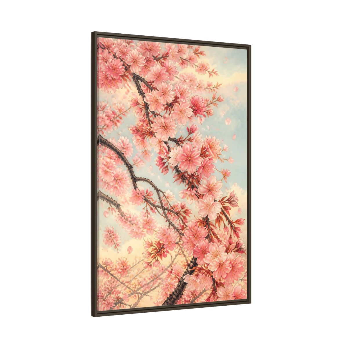 Side Mockup 8. Cherry Blossom Breeze shown as framed canvas print