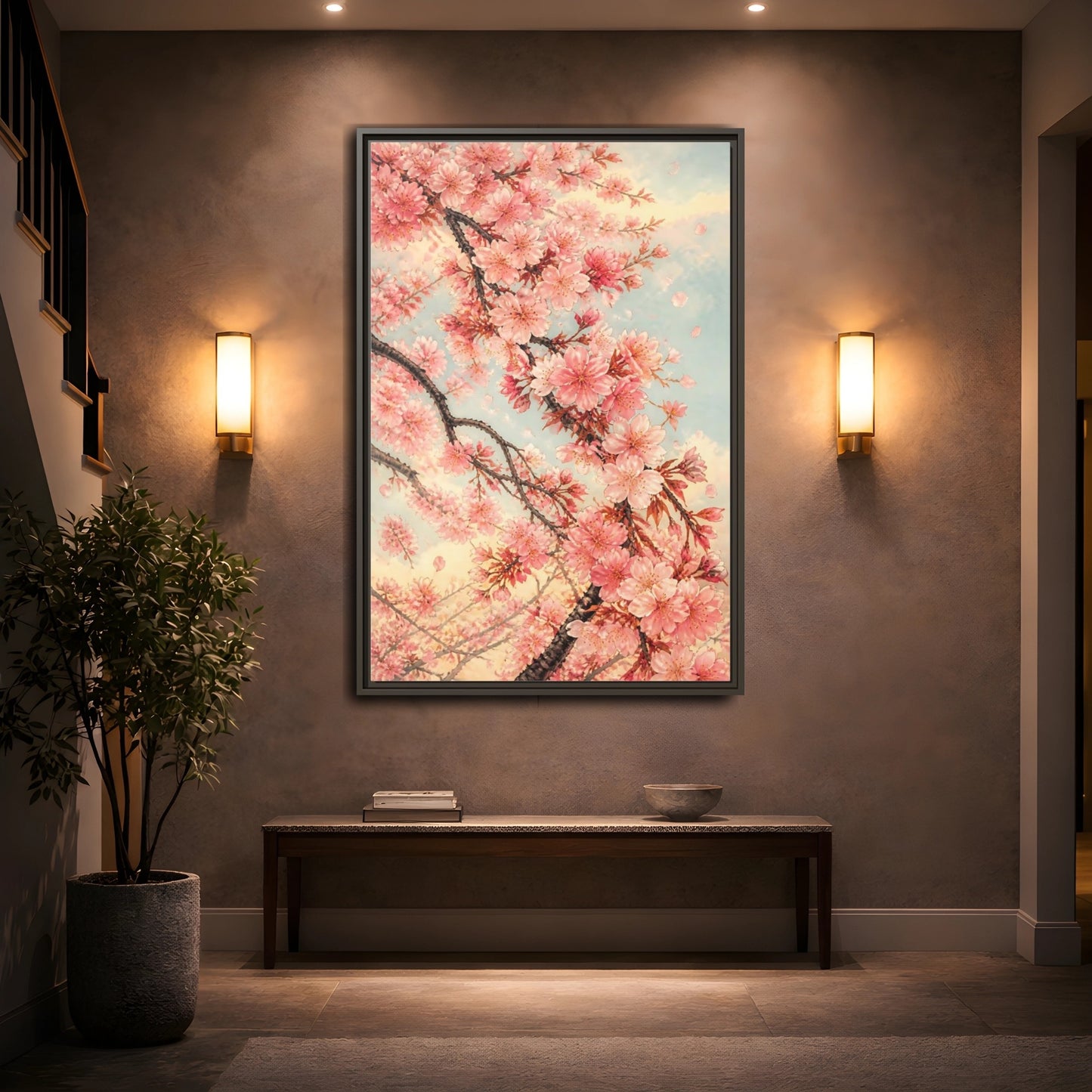 Mockup 2. Cherry Blossom Breeze shown as framed canvas print