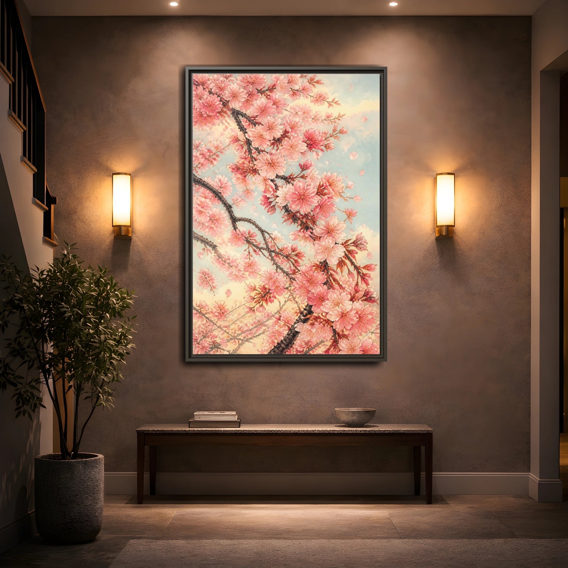 Mockup 2. Cherry Blossom Breeze shown as framed canvas print