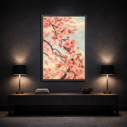 Mockup 3. Cherry Blossom Breeze shown as framed canvas print