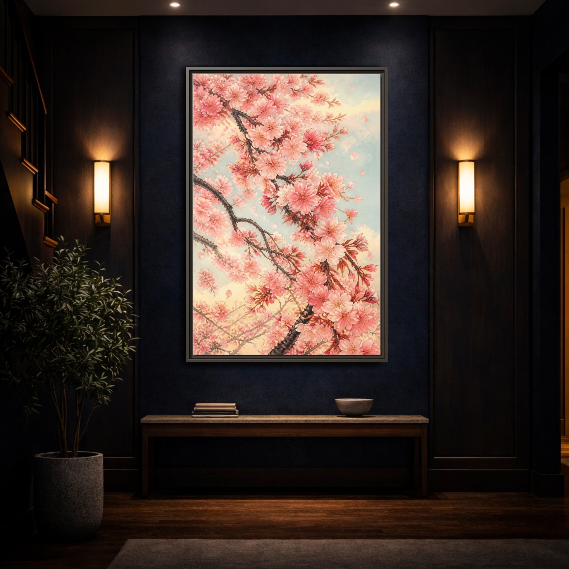 Mockup 4. Cherry Blossom Breeze shown as framed canvas print