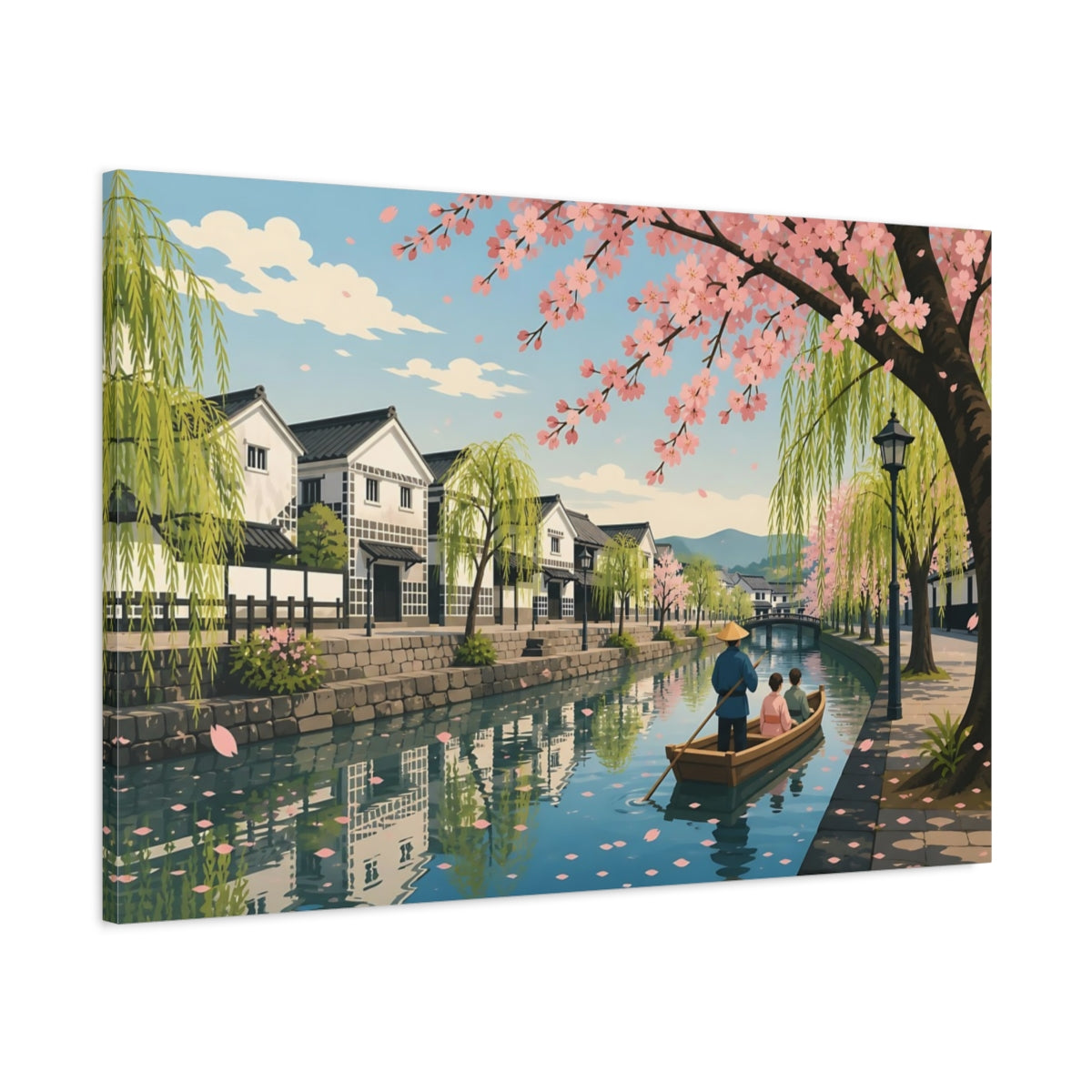 Main Mockup. Cherry Blossom Canal Ride shown as canvas print