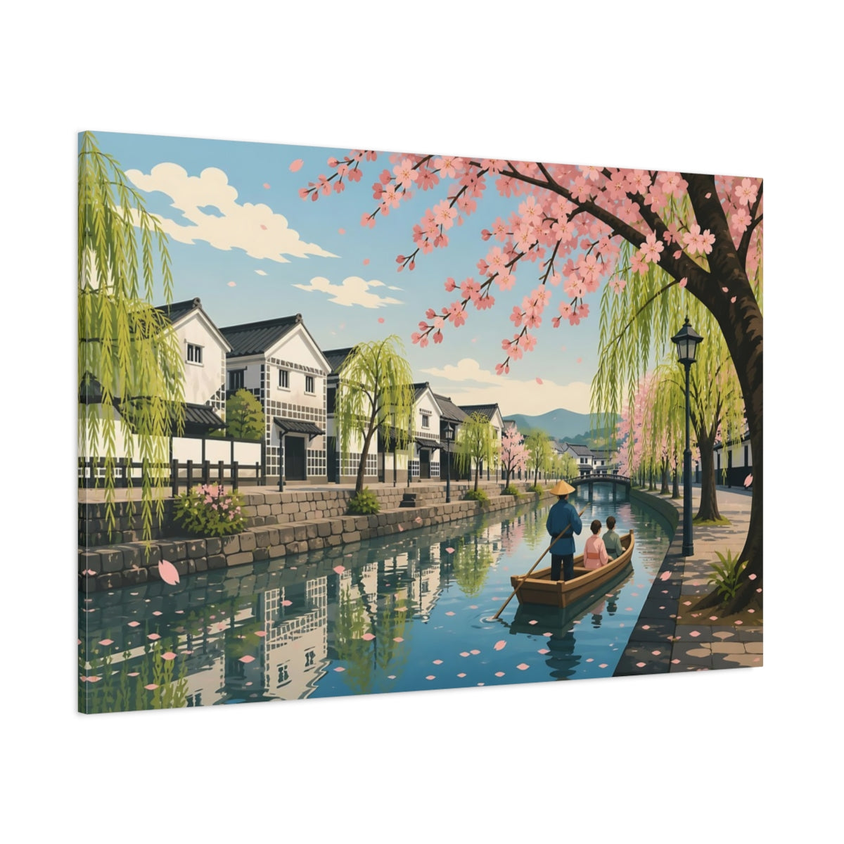 Side Mockup 1. Cherry Blossom Canal Ride shown as canvas print