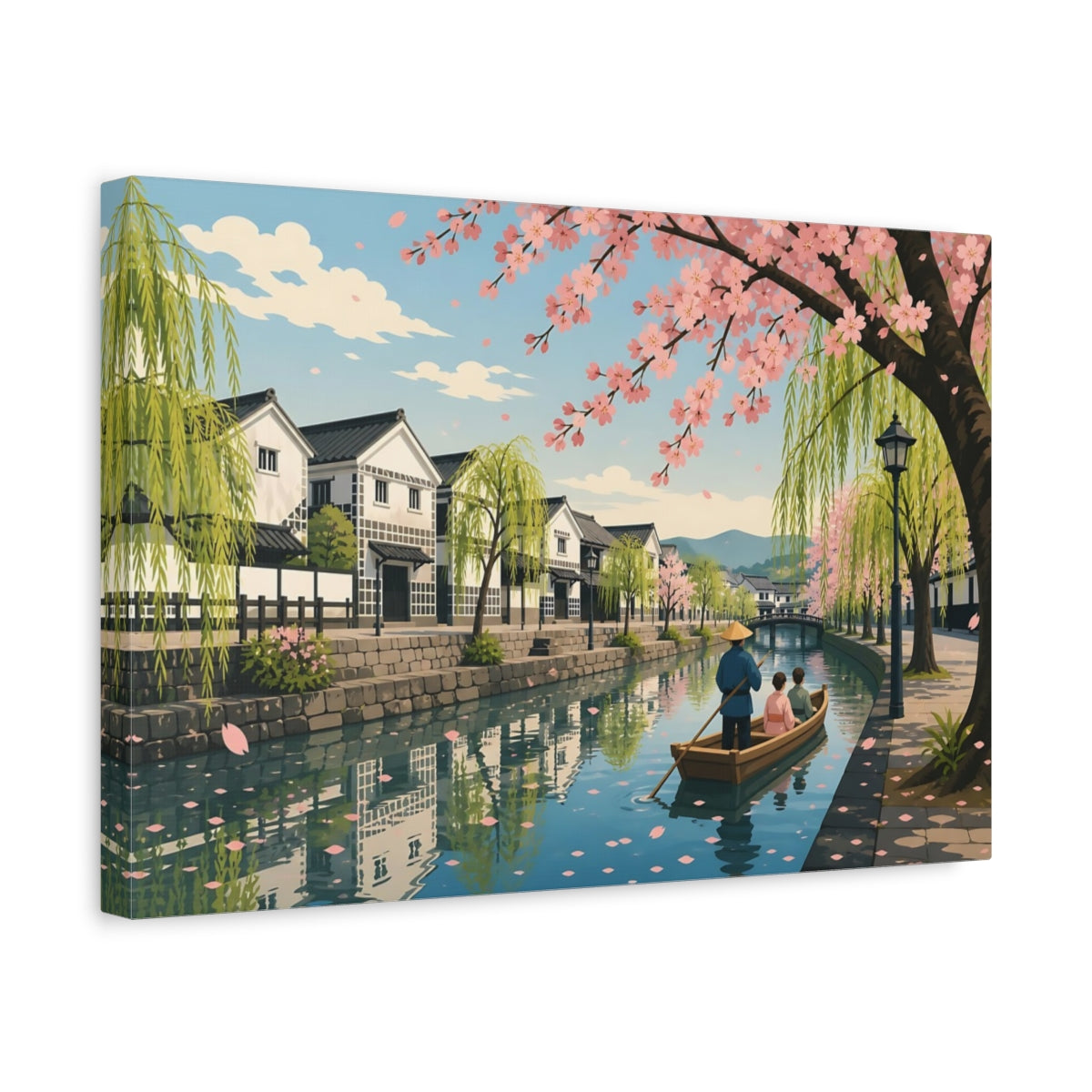 Side Mockup 4. Cherry Blossom Canal Ride shown as canvas print